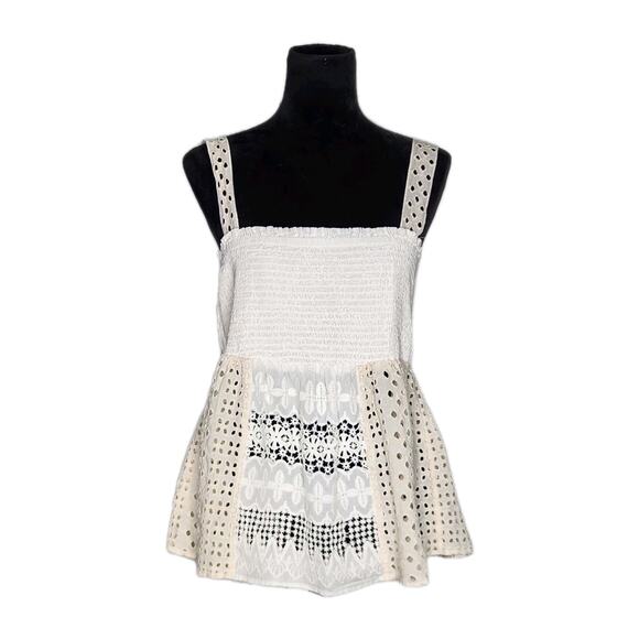 Anthropologie Eyelet Lace Smocked Babydoll Cami Tank Size Large Cottage Core - Picture 3 of 10